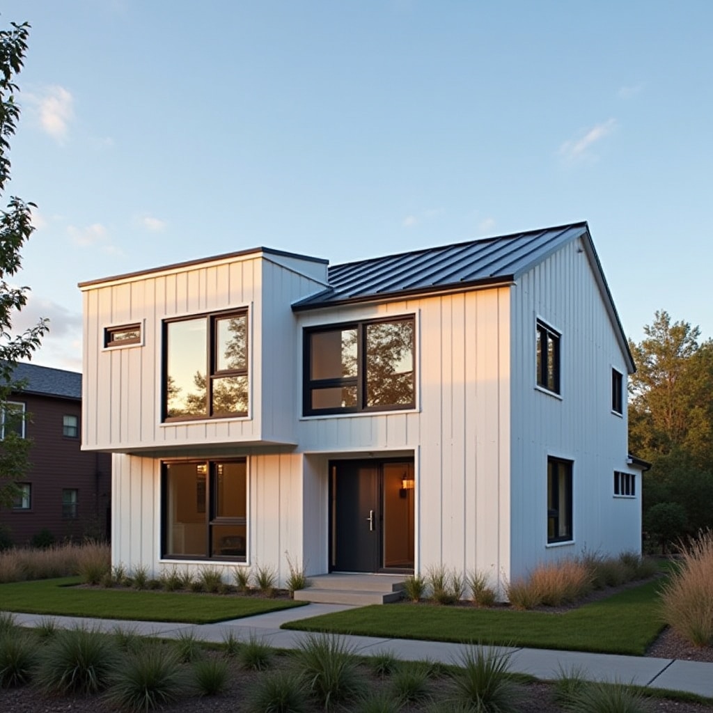 Modern passive house with triple-glazed windows and continuous insulation envelope
