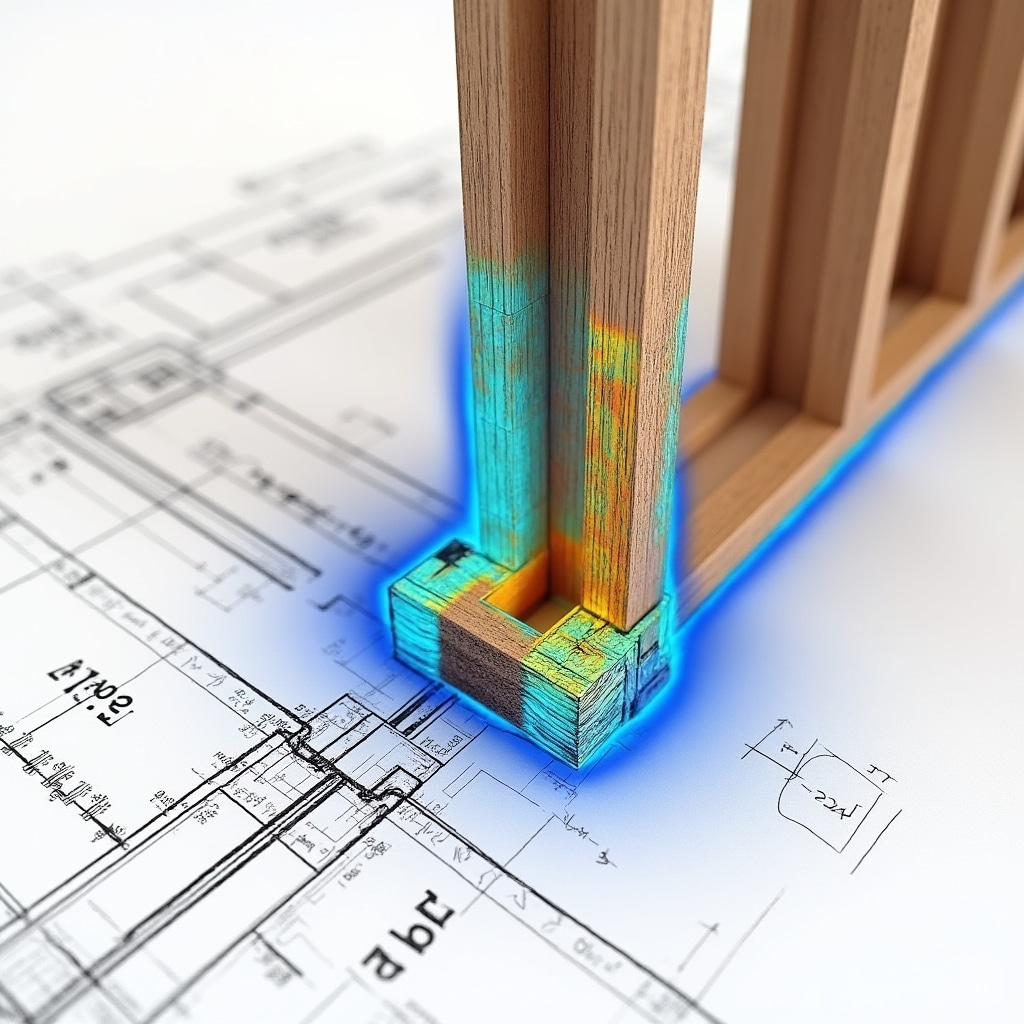 Thermal bridge detail showing heat flow through structural connection